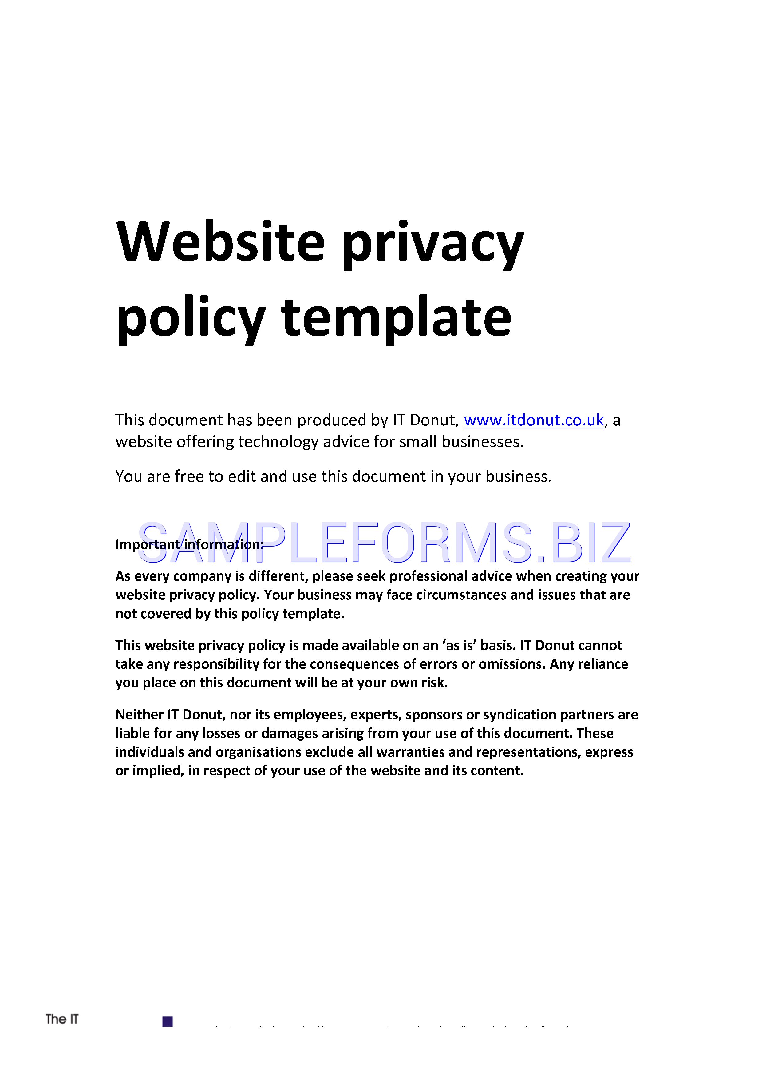 Preview free downloadable Sample Privacy Policy 2 in PDF (page 1)